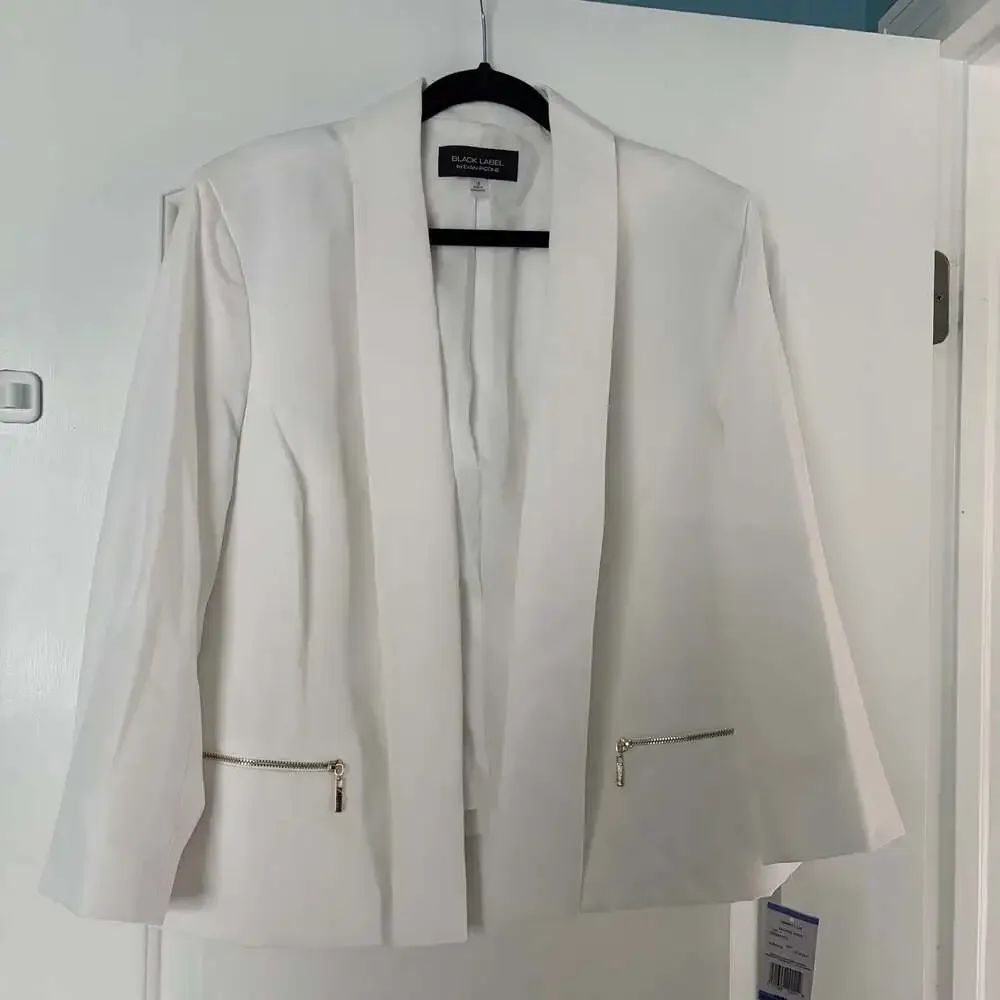 Black Label by Evan Picone Natural White Open-Front Jacket Sz 18